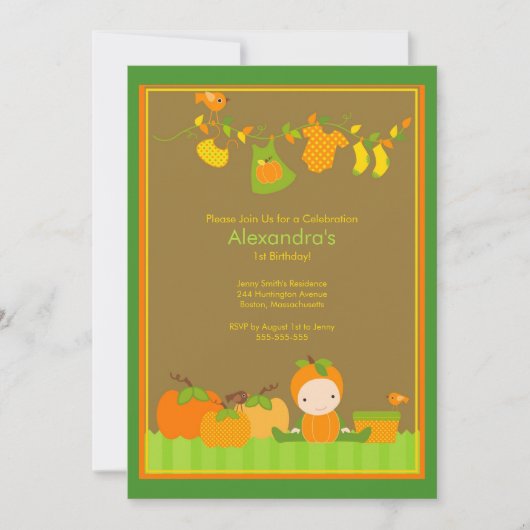 Herfst Pumpkin Girl Birthday Party Invitation Kaart (Voorkant)