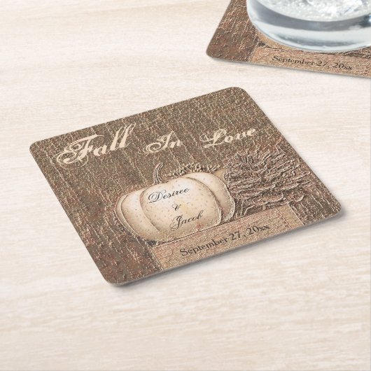 Herfst Pumpkin Gold White Country Rustic Wedding Kartonnen Onderzetters (Schuin)