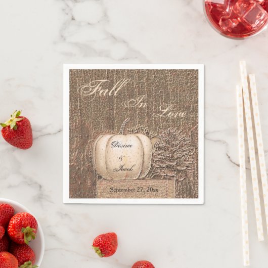 Herfst Pumpkin Gold White Country Rustic Wedding Servet (Insitu)