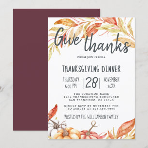 Herfst Pumpkin Golden Foliage Thanksgiving Dinner Kaart