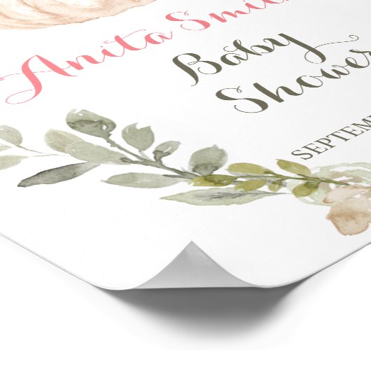 Herfst Pumpkin Greenery Floral baby shower welkom Poster (Hoek)