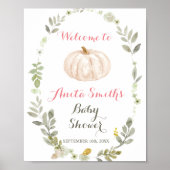 Herfst Pumpkin Greenery Floral baby shower welkom Poster (Voorkant)