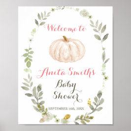Herfst Pumpkin Greenery Floral baby shower welkom Poster