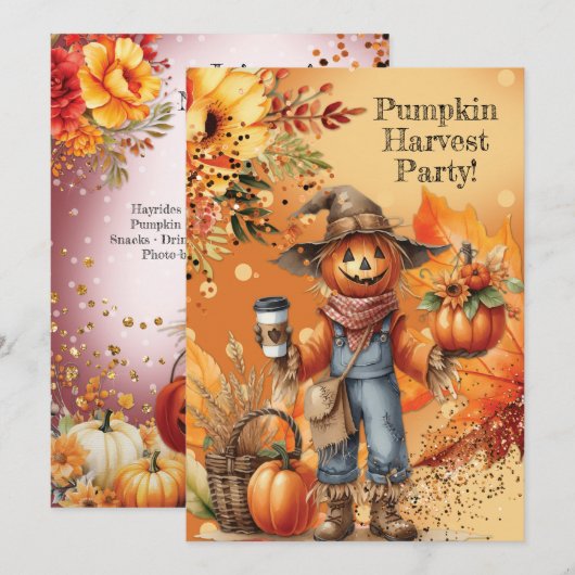 Herfst Pumpkin Harvest Party Invitation Kaart (Voorkant / Achterkant)