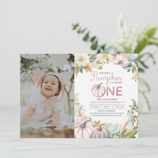 Herfst Pumpkin herfst Eerste Birthday Invitation G Kaart (Staand voorkant)