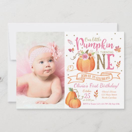 Herfst Pumpkin herfst eerste uitnodiging op zaterd (Voorkant)