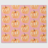 Herfst Pumpkin herfst eerste verjaardag één roze Cadeaupapier (Vlak)