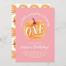 Herfst Pumpkin herfst eerste verjaardag Roze Kaart