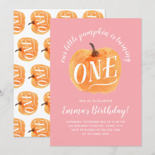 Herfst Pumpkin herfst eerste verjaardag Roze Kaart