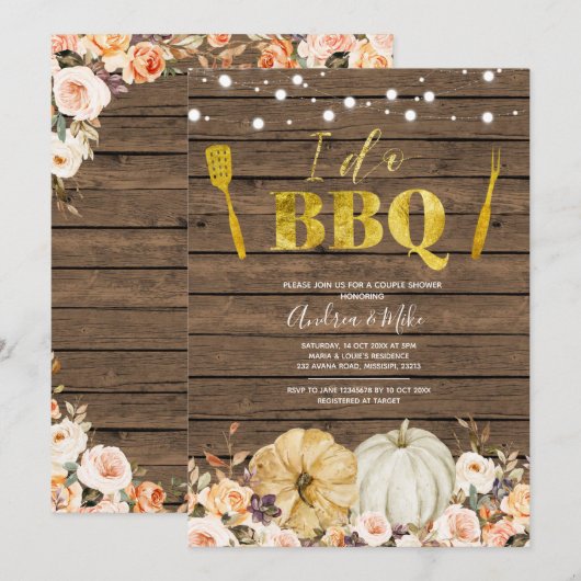 Herfst Pumpkin I do BBQ Couple Shower Invitation Kaart (Voorkant / Achterkant)