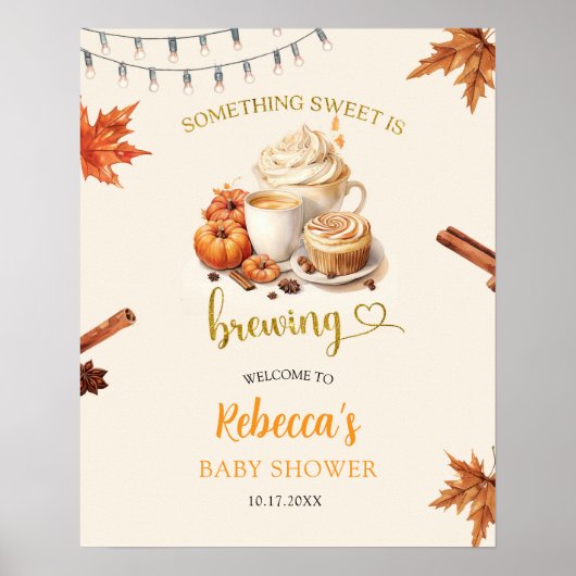 Herfst Pumpkin is het brouwen van Koffieblaadjes W Poster (Voorkant)