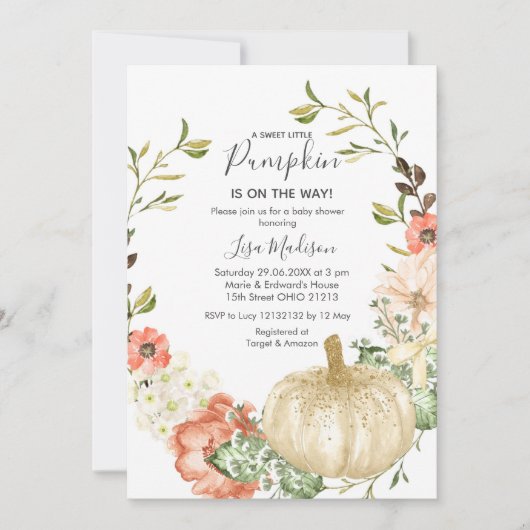 Herfst Pumpkin is op de weg Baby shower Kaart (Voorkant)