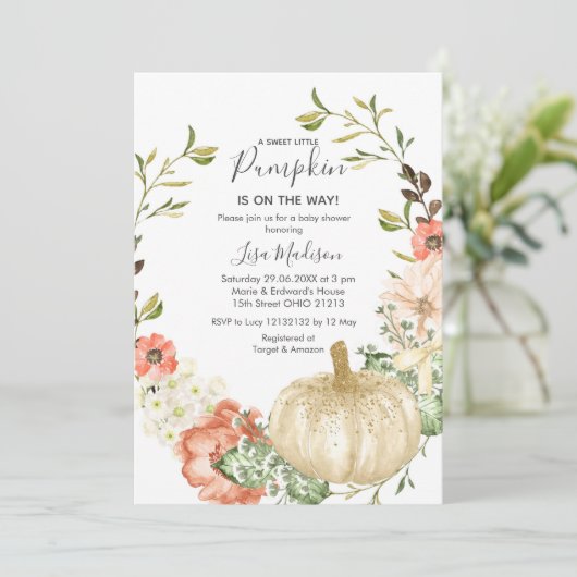 Herfst Pumpkin is op de weg Baby shower Kaart (Staand voorkant)