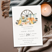 Herfst Pumpkin Leafy Floral Couples Shower Invite