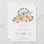 Herfst Pumpkin Leafy Floral Save the Date Invite Bedankkaart (Voorkant)