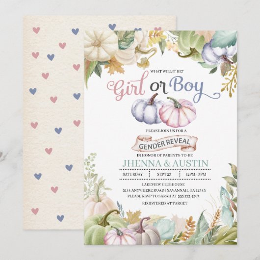 Herfst Pumpkin najaar Genderonderzoek Kaart (Voorkant / Achterkant)