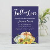 Herfst Pumpkin Navy Blue Bridal Shower-uitnodiging Kaart (Staand voorkant)