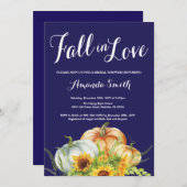 Herfst Pumpkin Navy Blue Bridal Shower-uitnodiging Kaart (Voorkant / Achterkant)