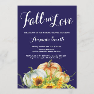 Herfst Pumpkin Navy Blue Bridal Shower-uitnodiging Kaart