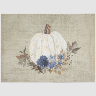 Herfst Pumpkin Navy Blue Floral Foliage Rustige Ho Tissuepapier