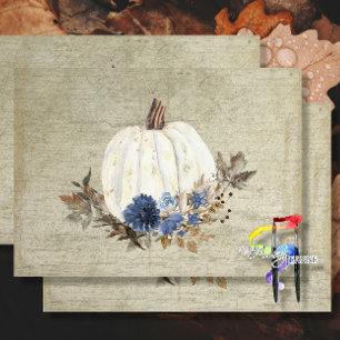 Herfst Pumpkin Navy Blue Floral Script Rustisch ho Tissuepapier