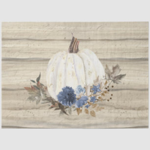 Herfst Pumpkin Navy Blue Floral Script Wooden Tissuepapier