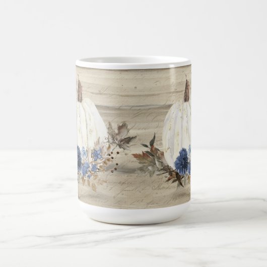 Herfst Pumpkin Navy Blue Floral Wooden Script Coff Koffiemok (Center)