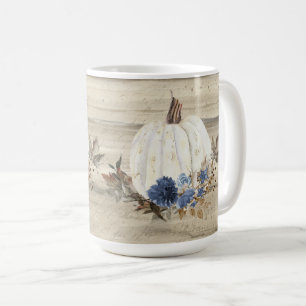 Herfst Pumpkin Navy Blue Floral Wooden Script Coff Koffiemok