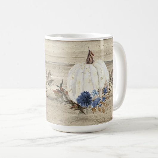 Herfst Pumpkin Navy Blue Floral Wooden Script Coff Koffiemok (Voorkant rechts)
