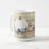 Herfst Pumpkin Navy Blue Floral Wooden Script Coff Koffiemok (Voorkant links)