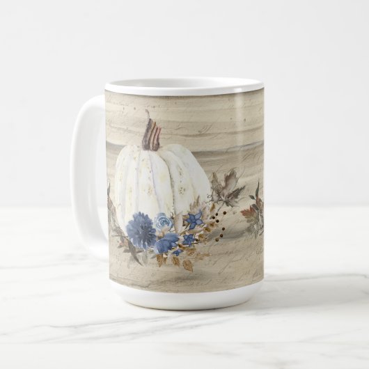 Herfst Pumpkin Navy Blue Floral Wooden Script Coff Koffiemok (Voorkant links)