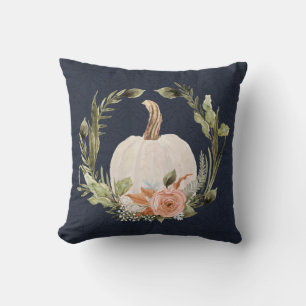 Herfst Pumpkin Navy Blue Peach Rust Floral Foliage Kussen
