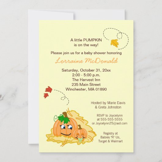 Herfst Pumpkin neutraal Baby shower Invitation Cre Kaart (Voorkant)