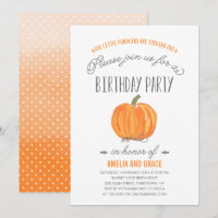 Herfst Pumpkin Ombre TWINS First Birthday Uitnodig
