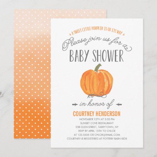 Herfst Pumpkin Ombre | Uitnodiging tot Baby shower (Voorkant / Achterkant)