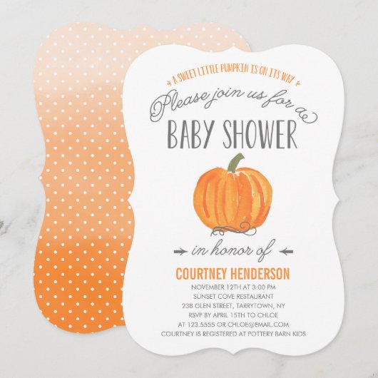Herfst Pumpkin Ombre | Uitnodiging tot Baby shower (Voorkant / Achterkant)