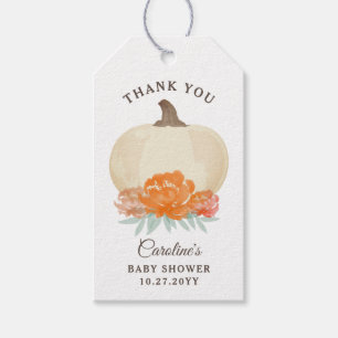 Herfst Pumpkin Oranje Floral & Burlap Baby shower Cadeaulabel