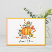 Herfst Pumpkin owl en kikker Feestdagenkaart (Staand voorkant)