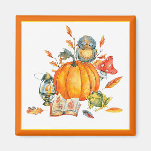 Herfst Pumpkin owl en kikker Magneet