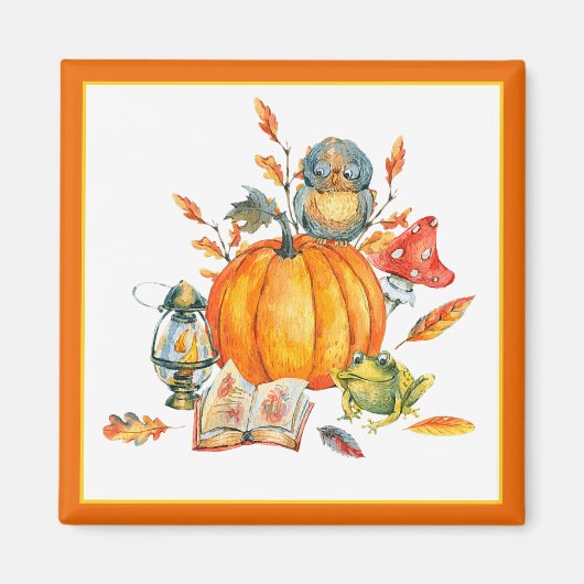 Herfst Pumpkin owl en kikker Magneet (Voorkant)