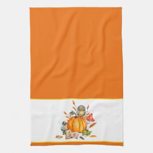 Herfst Pumpkin owl en kikker Theedoek (Verticaal)