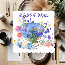 Herfst Pumpkin Pastel Blue Botanical Floral Kartonnen Onderzetters