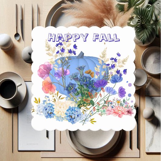 Herfst Pumpkin Pastel Blue Botanical Floral Kartonnen Onderzetters