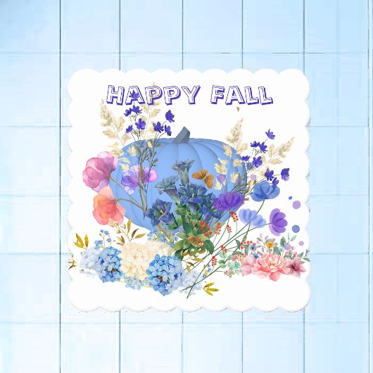 Herfst Pumpkin Pastel Blue Botanical Floral Kartonnen Onderzetters