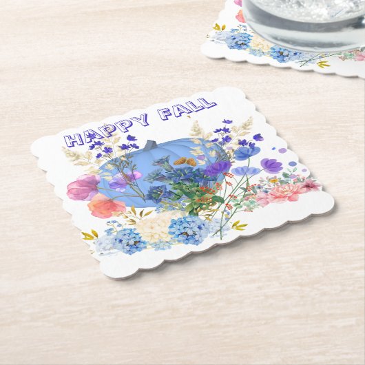 Herfst Pumpkin Pastel Blue Botanical Floral Kartonnen Onderzetters (Gebogen)