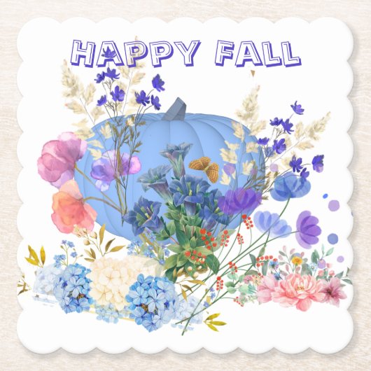 Herfst Pumpkin Pastel Blue Botanical Floral Kartonnen Onderzetters (Voorkant)