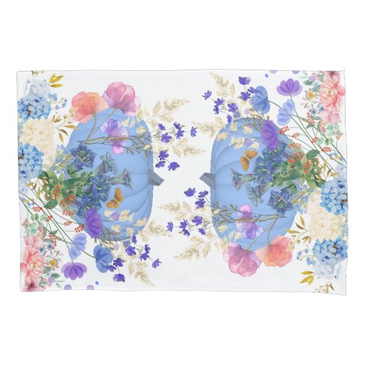 Herfst Pumpkin Pastel Blue Botanical Floral Kussensloop (Voorkant)