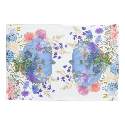 Herfst Pumpkin Pastel Blue Botanical Floral Kussensloop (Achterkant-Links)