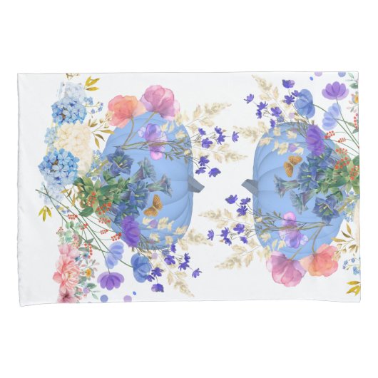 Herfst Pumpkin Pastel Blue Botanical Floral Kussensloop (Voorkant-Rechts)