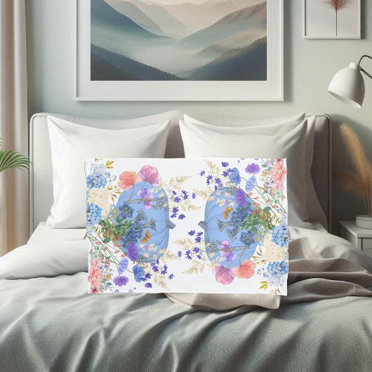 Herfst Pumpkin Pastel Blue Botanical Floral Kussensloop